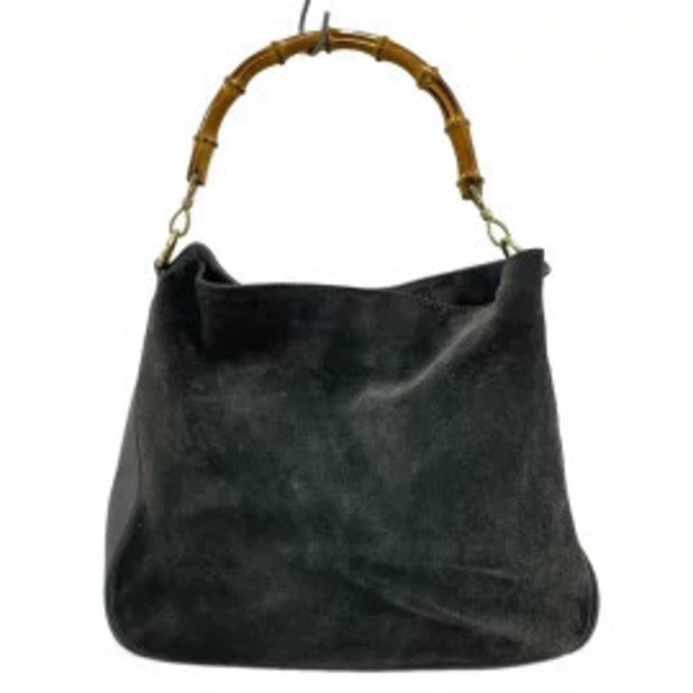 Gucci Bamboo Handbag Dark Gray x Brown Leather